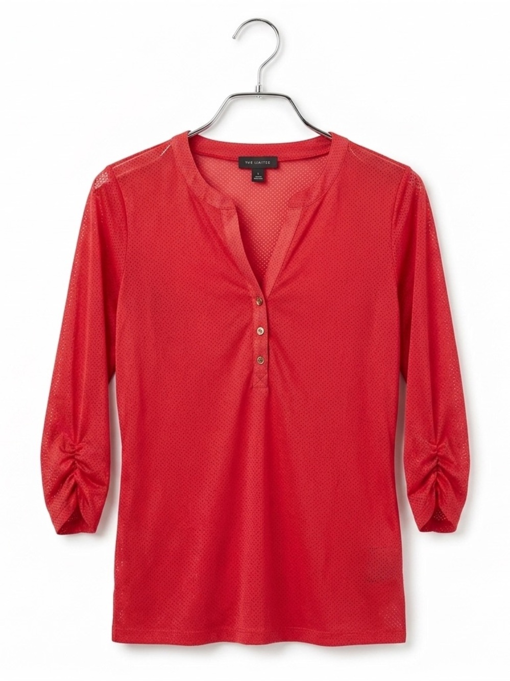 The Limited Women’s Red Black Polka Dot V-Neck Henley 3/4 Sleeve Top S